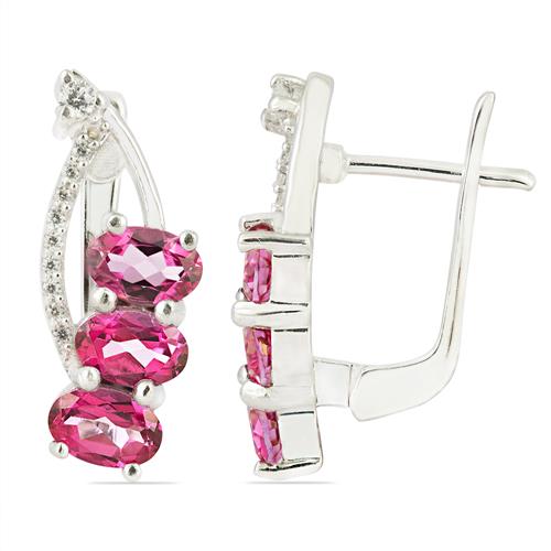 NATURAL PINK TOPAZ GEMSTONE EARRINGS IN 925 STERLING SILVER