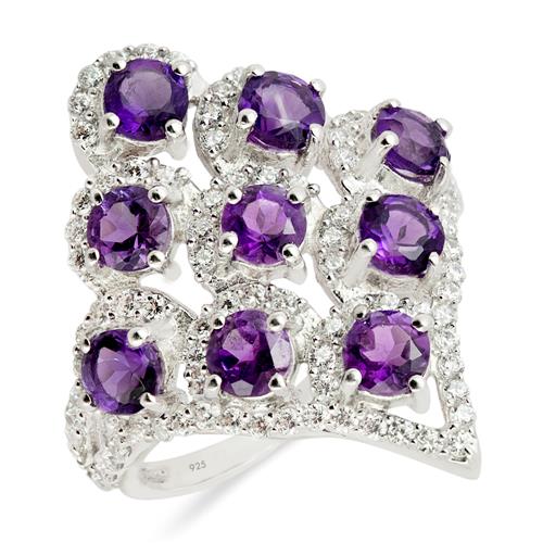STERLING SILVER NATURAL AFRICAN AMETHYST GEMSTONE FANCY RING 