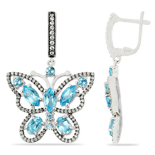 BUY REAL SWISS BLUE TOPAZ GEMSTONE BUTTERFLY EARRING WITH WHITE ZIRCON