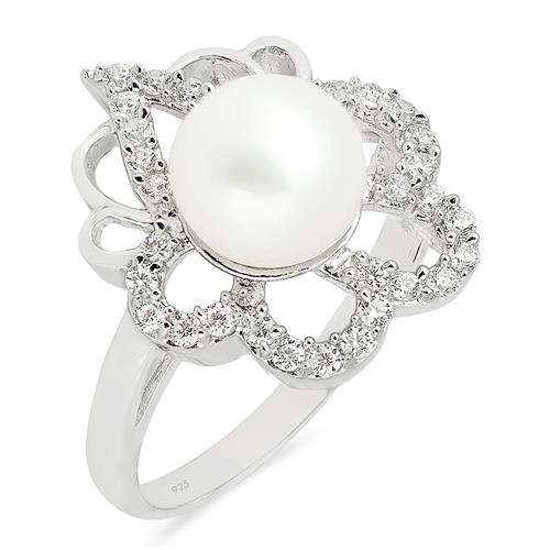 BUY 925 STERLING SILVER NATURAL WHITE FRESHWATER PEARL GEMSTONE RING