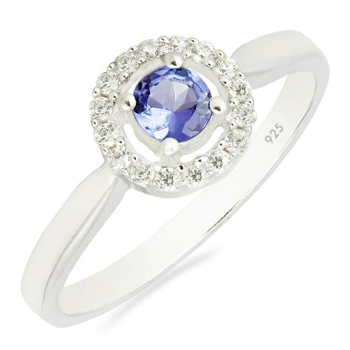 REAL TANZANITE GEMSTONE HALO RING IN STERLING SILVER
