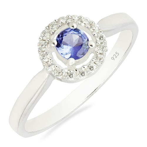 BUY REAL TANZANITE GEMSTONE HALO RING IN STERLING SILVER