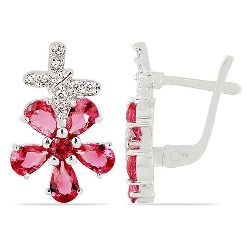 BUY NATURAL PINK TOPAZ  STONE FLORAL EARRINGS IN 925 STERLING SILVER