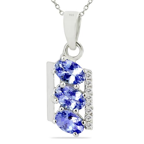 BUY STERLING SILVER NATURAL TANZANITE GEMSTONE MULTI STONE PENDANT 