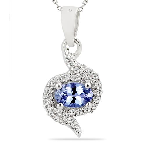 BUY 925 STERLING SILVER TANZANITE GEMSTONE HALO PENDANT