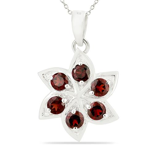 BUY STERLING SILVER NATURAL GARNET FLOWER PENDANT