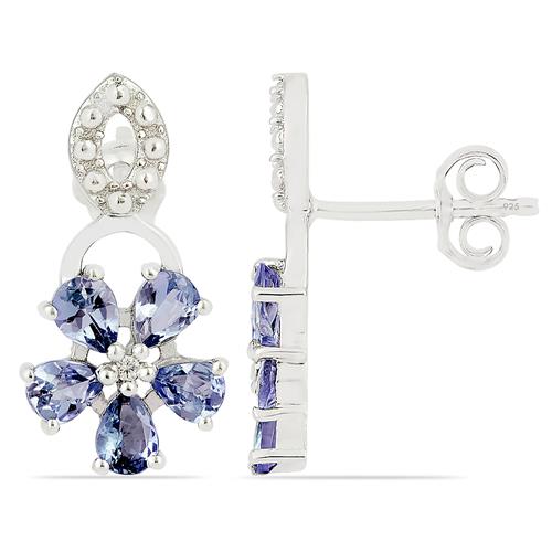 BUY NATURAL IOLITE GEMSTONE FLOWER EARRINGS IN 925 SILVER 