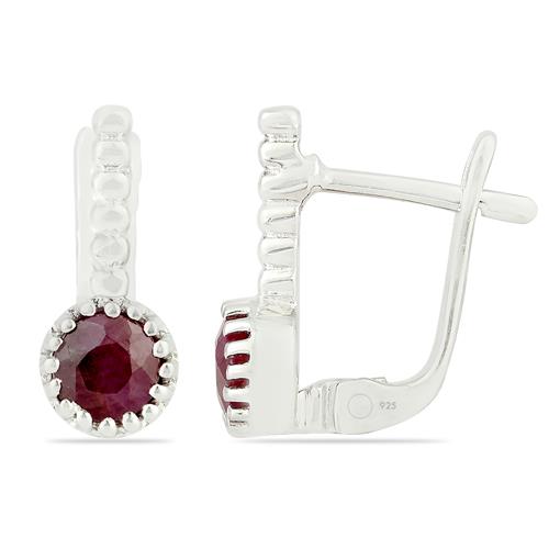 NATURAL INDIAN RUBY SINGLE STONE EARRINGS IN 925 STERLING SILVER 