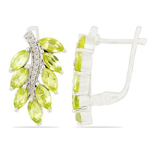 BUY 925 SILVER NATURAL PERIDOT GEMSTONE LEAF EARRINGS