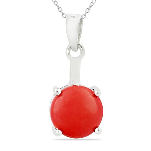 925 SILVER COMPRESSED RED CORAL SINGLE STONE PENDANT