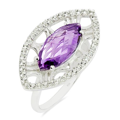 BUY STRELING SILVER BRAZILIAN AMETHYST GEMSTONE HALO RING