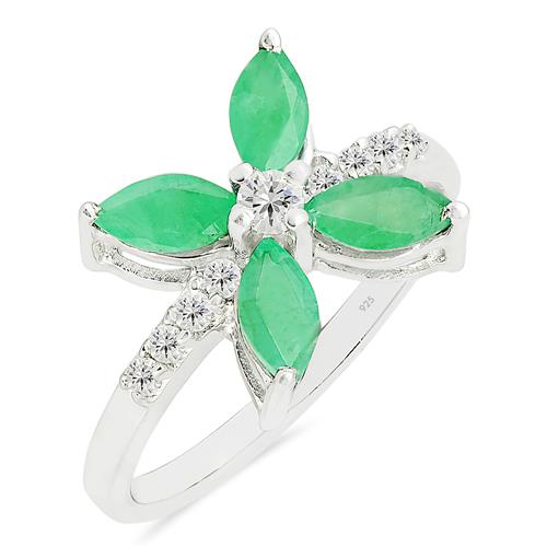 BUY STERLING SILVER NATURAL EMERALD GEMSTONE FLOWER RING