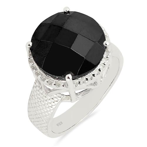 BUY NATURAL BLACK ONYX GEMSTONE BIG STONE RING IN 925 SILVER