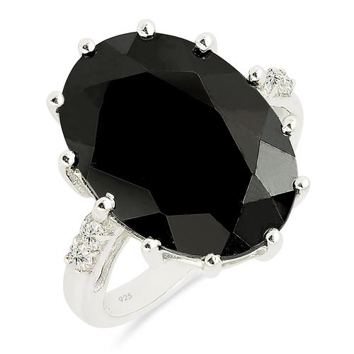 BUY NATURAL BLACK ONYX BIG GEMSTONE RING IN 925 STERLING SILVER