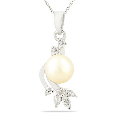 NATURAL WHITE PEARL GEMSTONE STYLISH PENDANT IN STERLING SILVER