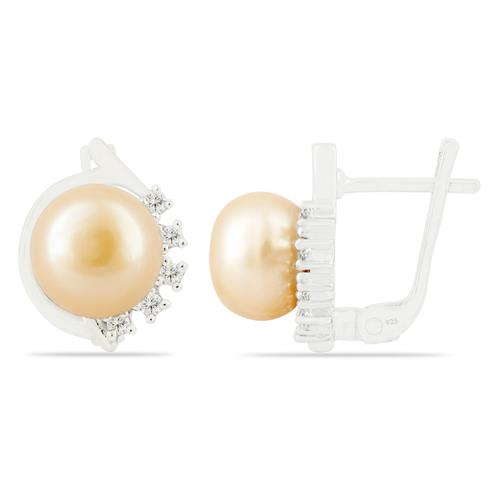 BUY NATURAL PEACH PEARL GEMSTONE EARRINGS IN 925 SILVER