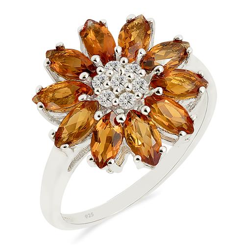 NATURAL MADEIRA CITRINE FLOWER RING IN 925 STERLING SILVER 
