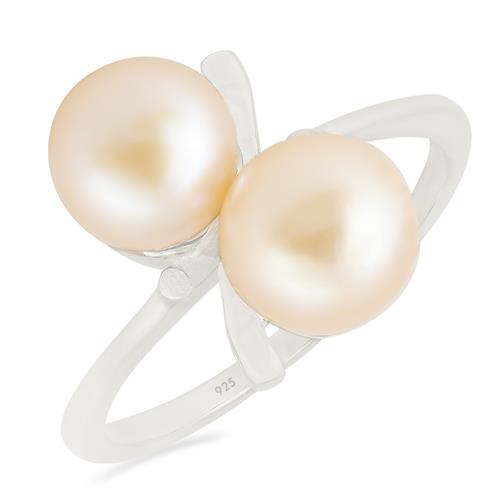 REAL PEACH PEARL GEMSTONE STYLISH RING IN 925 STERLING SILVER