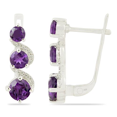 BUY STERLING SILVER REAL AMETHYST GEMSTONE EARRINGS