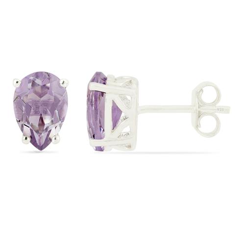 925 SILVER NATURAL PINK AMETHYST SINGLE STONE EARRINGS 