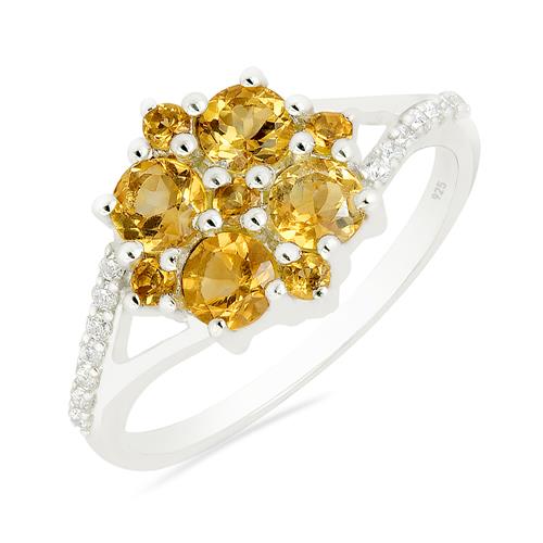 REAL CITRINE GEMSTONE CLUSTER RING IN 925 SILVER