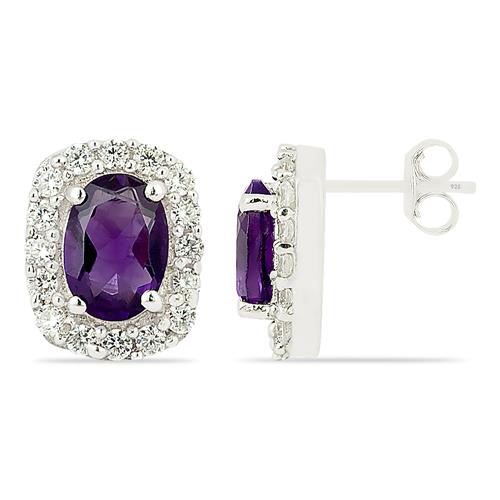 925 SILVER AFRICAN AMETHYST GEMSTONE HALO EARRINGS