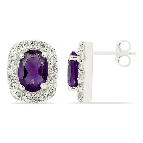 BUY STRELING SILVER AFRICAN AMETHYST GEMSTONE HALO EARRINGS