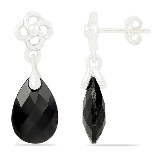 BUY REAL BLACK ONYX GEMSTONE BIG STONE EARRINGS IN STERLING SILVER