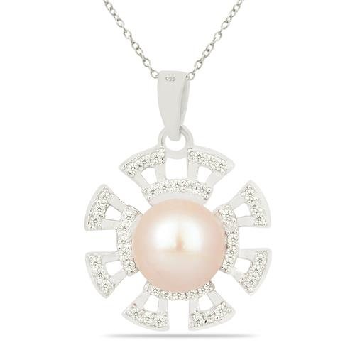 BUY STERLING SILVER NATURAL PEACH PEARL GEMSTONE STYLISH PENDANT