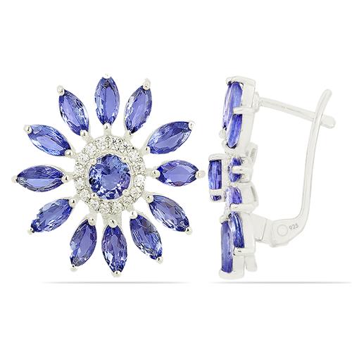 BUY 925 SILVER REAL TANZANITE GEMSTONE FLOWER EARRINGS