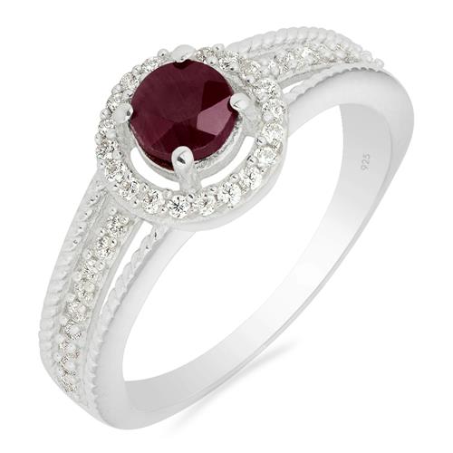 BUY NATURAL RUBY GEMSTONE HALO RING IN 925 SILVER