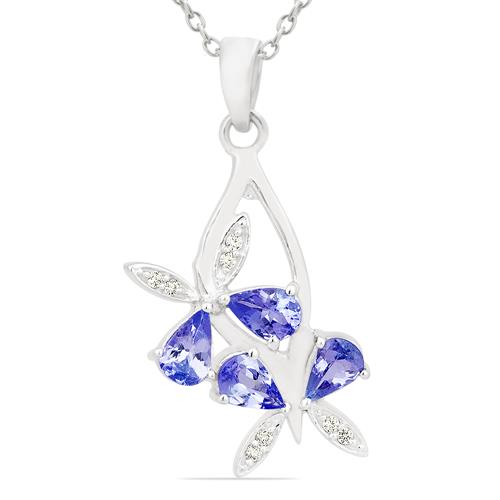 BUY STERLING SILVER NATURAL TANZANITE GEMSTONE FLORAL PENDANT