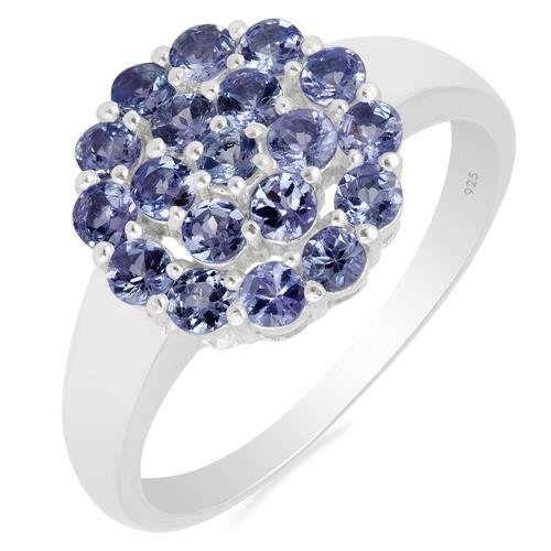 BUY STERLING SILVER NATURAL TANZANITE GEMSTONE CLUSTER RING