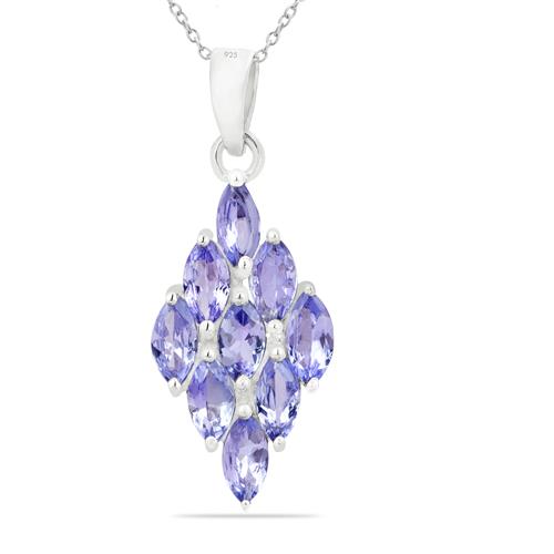 BUY 925 SILVER NATURAL TANZANITE GEMSTONE CLUSTER PENDANT