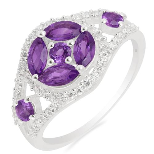 NATURAL AMETHYST GEMSTONE RING IN 925 STERLING SILVER