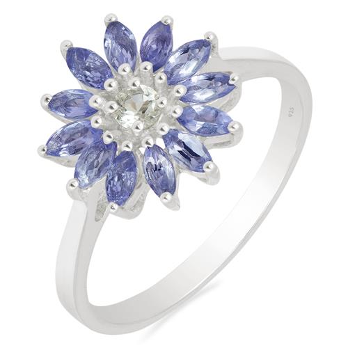 BUY NATURAL TANZANITE GEMSTONE FLOWER RING IN 925 SILVER