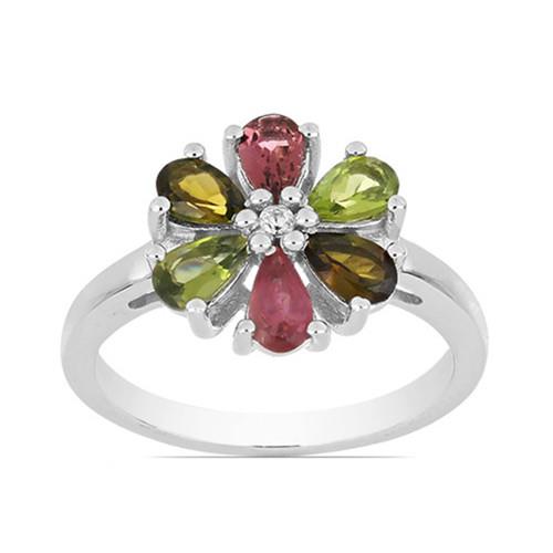 BUY 925 STERLING SILVER NATURAL MULTI TOURMALINE GEMSTONE RING