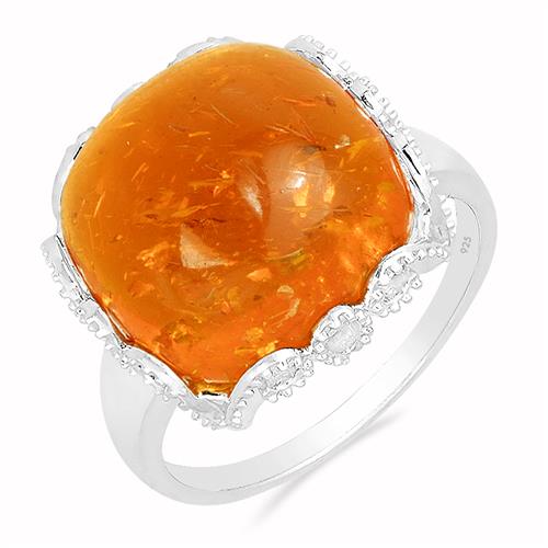 STERLING SILVER SYNTHETIC AMBER GEMSTONE BIG STONE RING
