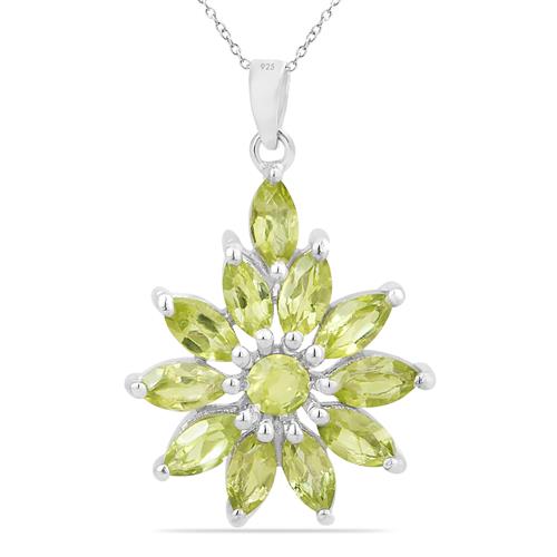 BUY STERLING SILVER NATURAL PERIDOT GEMSTONE FLOWER PENDANT