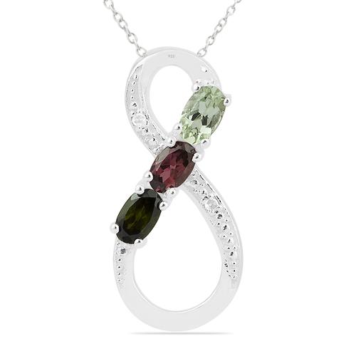 BUY 925 STERLING SILVER NATURAL MULTI TOURMALINE  GEMSTONE PENDANT