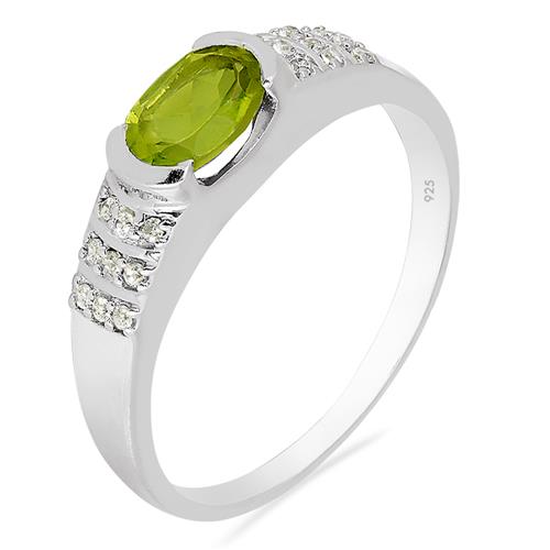 GENUINE NATURAL PERIDOT GEMSTONE CLASSIC  RING IN STERLING SILVER