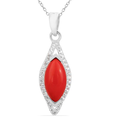 BUY 925 SILVER COMPRESSED RED CORAL GEMSTONE CLASSIC PENDANT