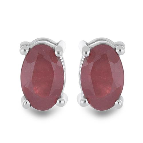 BUY GLASS FILLED RUBY GEMSTONE SINGLE STONE EARRINGS IN 925 SILVER 