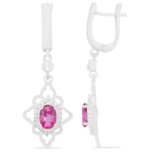 BUY NATURAL PINK TOPAZ GEMSTONE HALO EARRINGS IN 925 SILVER