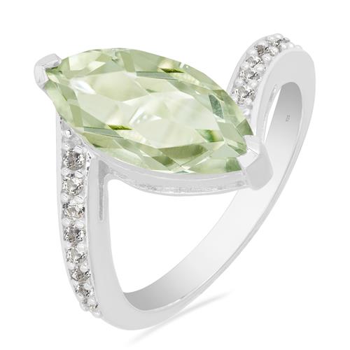 925 SILVER NATURAL GREEN AMETHYST GEMSTONE BIG STONE RING