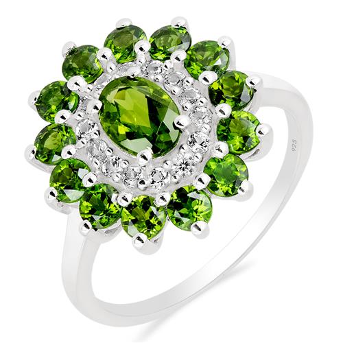 925 SILVER NATURAL CHROME DIOPSITE GEMSTONE HALO STYLISH RING