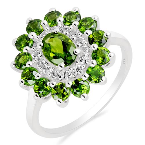 BUY 925 SILVER NATURAL CHROME DIOPSITE GEMSTONE HALO STYLISH RING