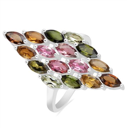 BUY 925 STERLING SILVER NATURAL MULTI TOURMALINE GEMSTONE CLUSTER RING