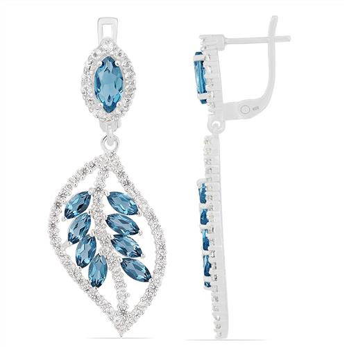 BUY STERLING SILVER NATURAL LONDON TOPAZ GEMSTONE LEAF EARRINGS