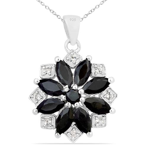 BUY NATURAL BLACK SAPPHIRE GEMSTONE PENDANT IN STERLING SILVER